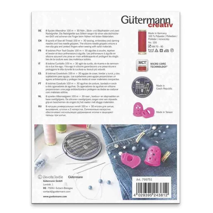 Gütermann Trådset 8-pack + Nålar & Nålgreppare - Knappnålen