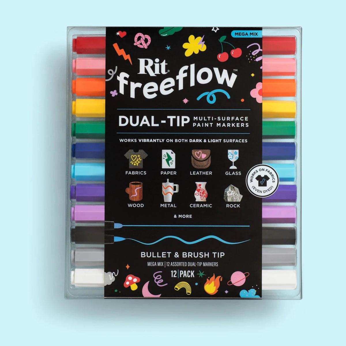 Rit FreeFlow Dual-Tip Markers Mega Mix 12-pack - Knappnålen